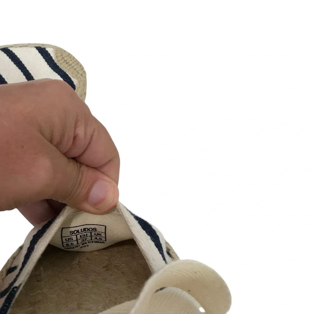 Soludos Women’s Blue Navy/White Espadrille Sandals Lace Up Ankle US Size 6.5